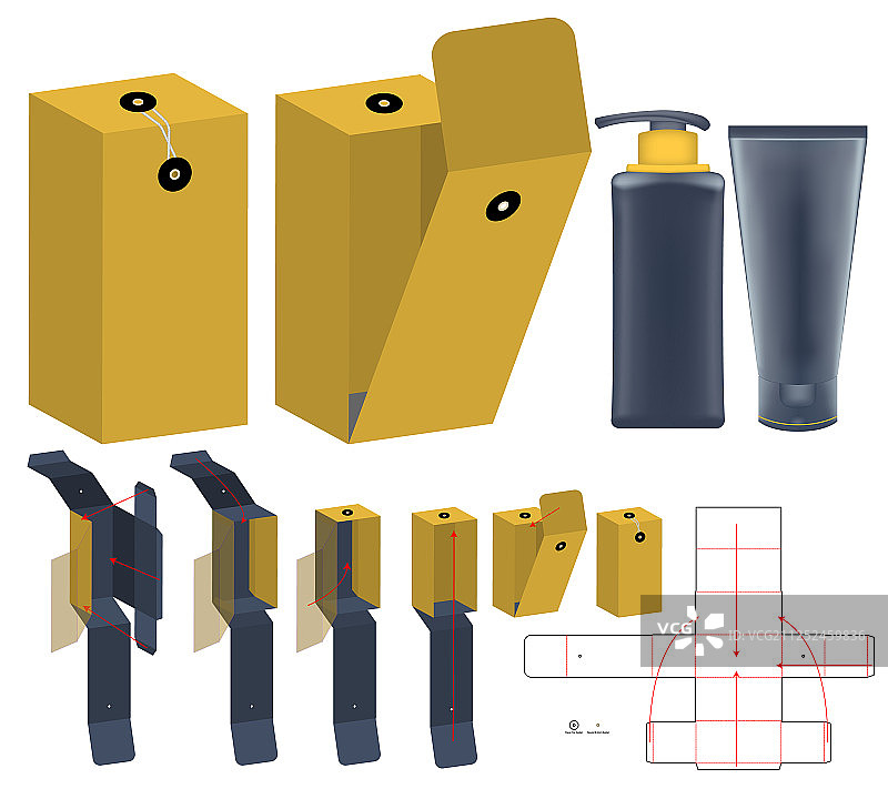 盒包装模切模板设计三维模型图片素材