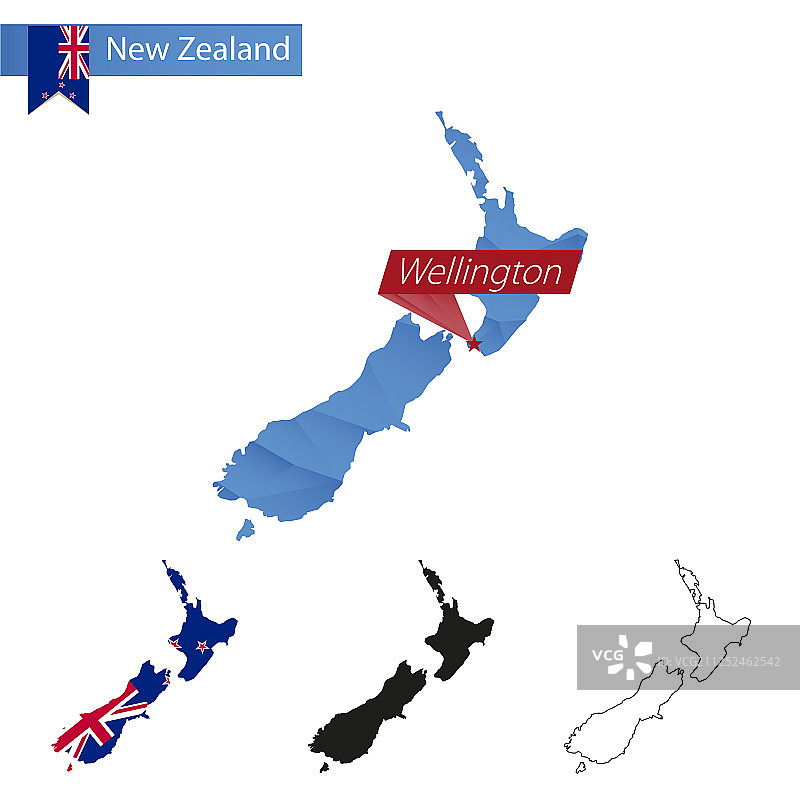 新西兰蓝色低多边形地图图片素材