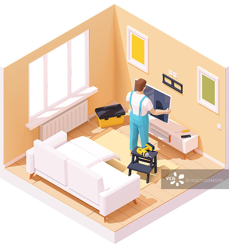 2.5D安装电视的男人图片素材