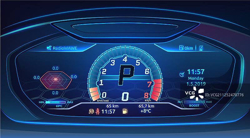 带速度计的霓虹跑车仪表盘图片素材