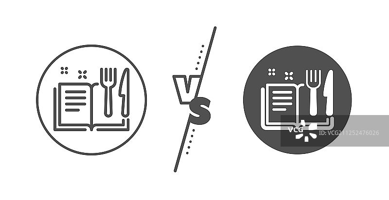 带餐具标志叉刀的食谱书线性图标图片素材