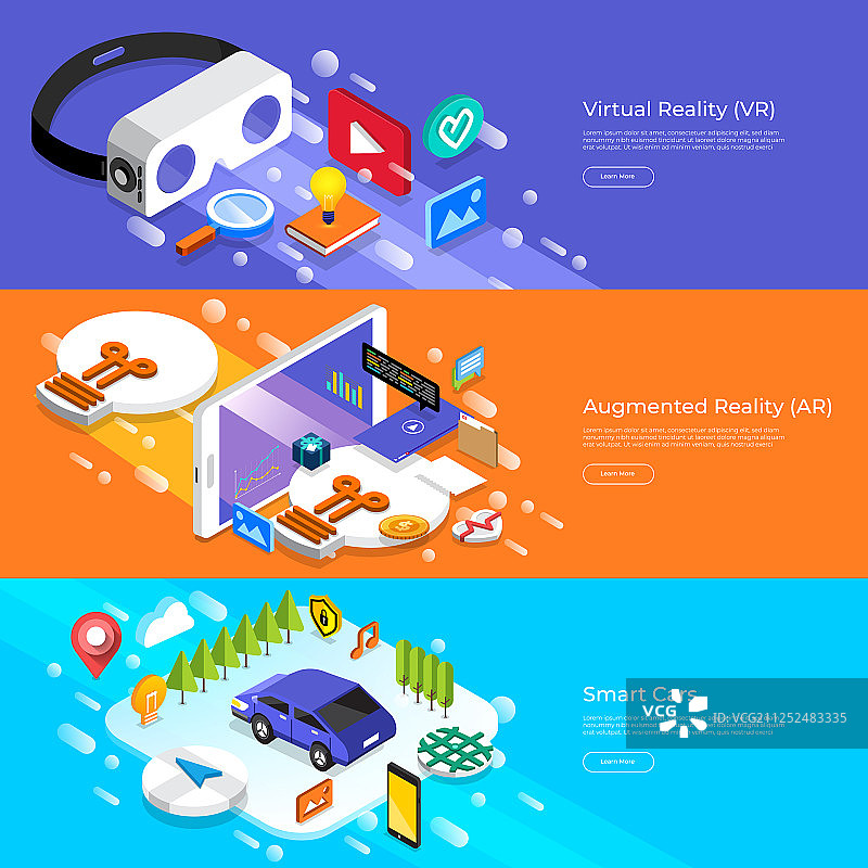 虚拟现实增强扁平化设计概念图片素材