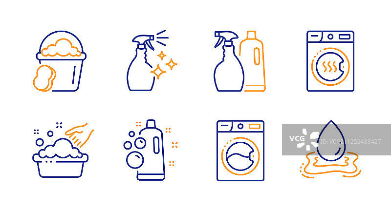 海绵清洁剂和洗衣机图标图片素材