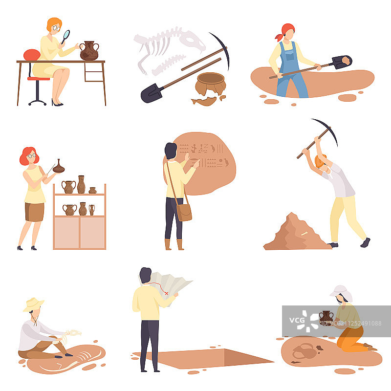 考古学家挖掘和研究图片素材