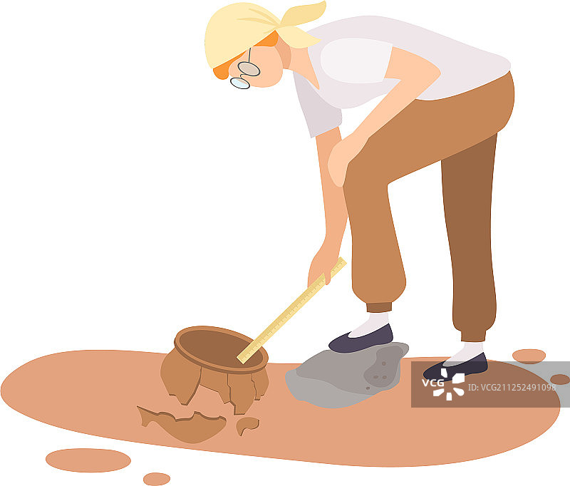 考古女学者研究和测量图片素材