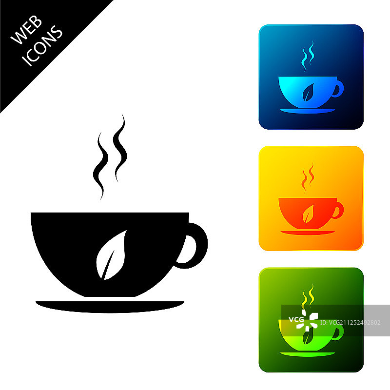 白色背景上的茶杯茶叶图标图片素材