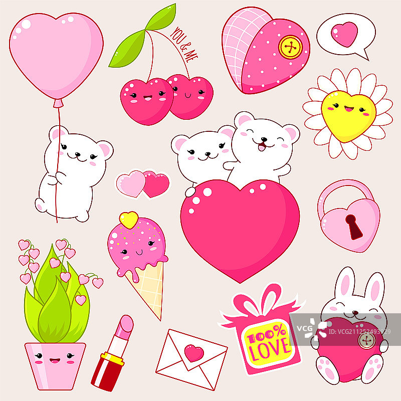可爱情人节Kawaii风格图标套装图片素材