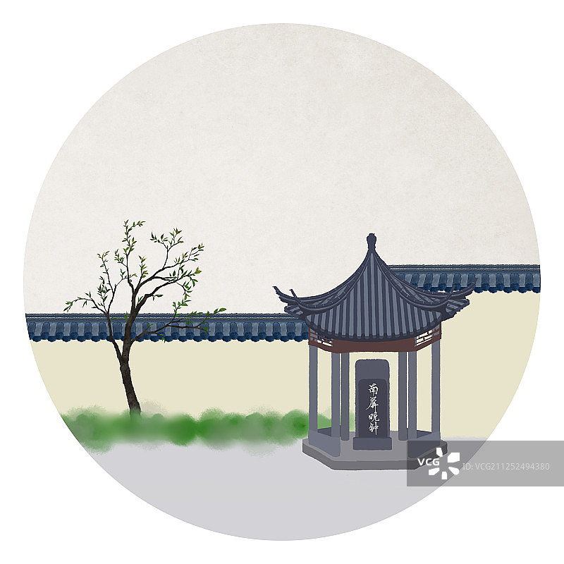 西湖十景插画南屏晚钟图片素材