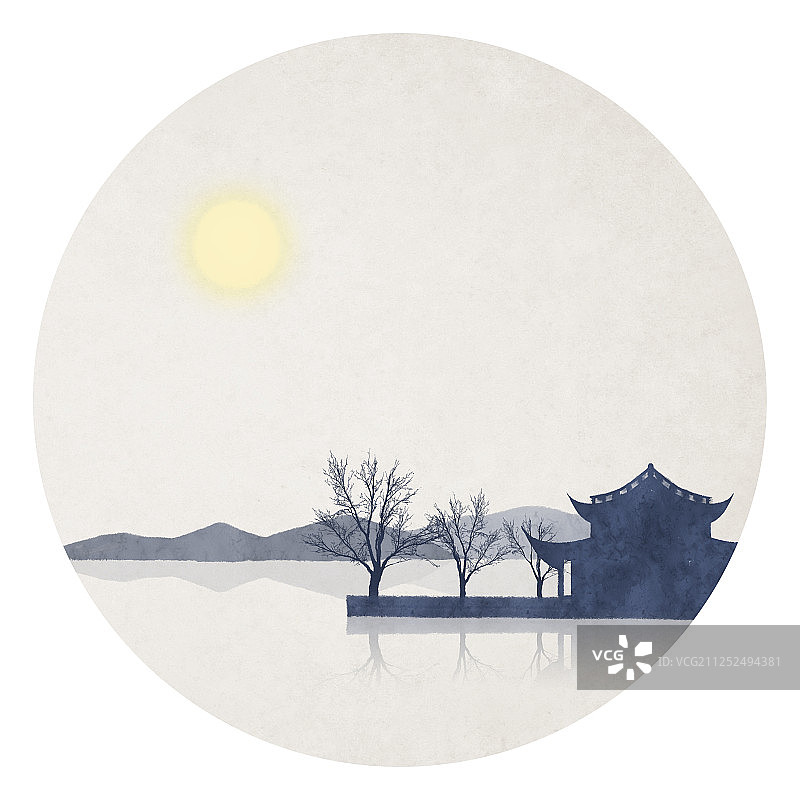 西湖十景插画平湖秋月图片素材