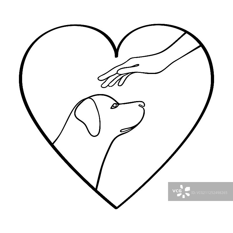 手、狗和爱心轮廓图标图片素材