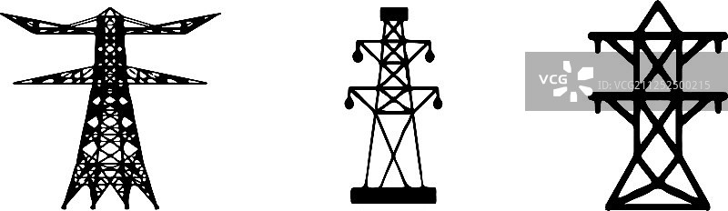 白色背景上的高压电线杆图标集图片素材