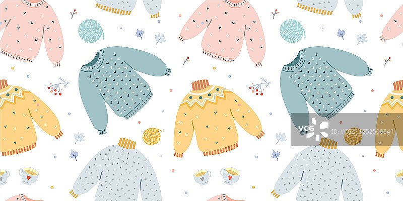 手绘冬季及秋季羊毛图案图片素材