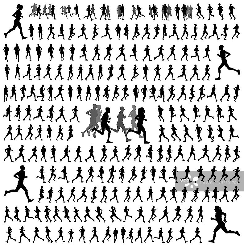 250个不同的跑步者轮廓剪影合集图片素材
