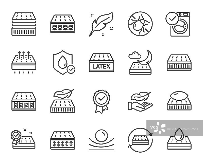 透气可洗乳胶床垫线条图标图片素材