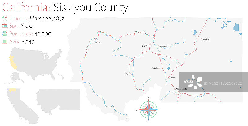 加利福尼亚州锡斯基尤县地图图片素材