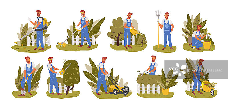 园丁工作的扁平化素材图片素材