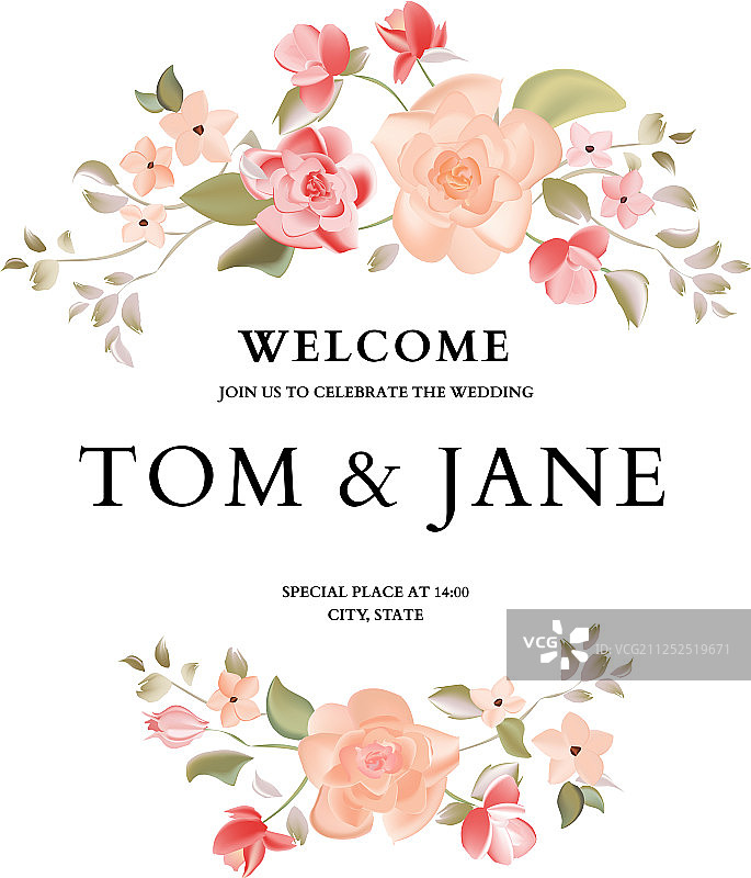 手绘植物婚礼邀请卡图片素材