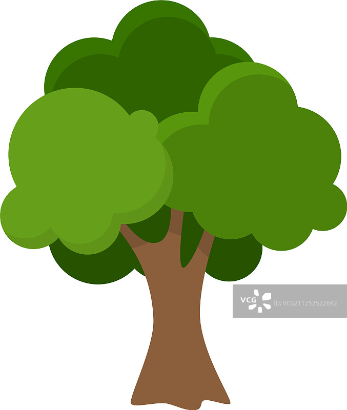 手绘具有茂盛绿色树冠的橡树图片素材