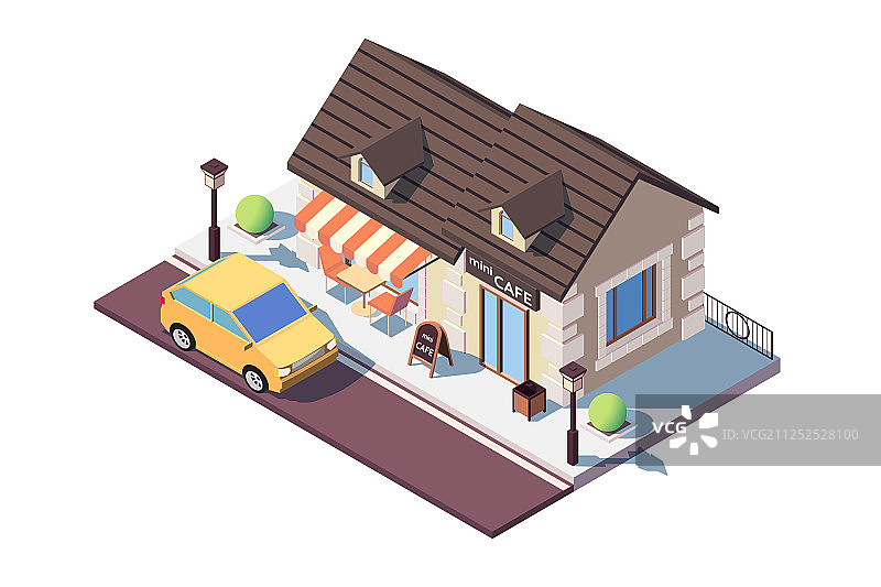 2.5D带停车位的咖啡馆图片素材