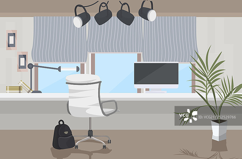 具有现代电脑显示器的时尚工作场所图片素材