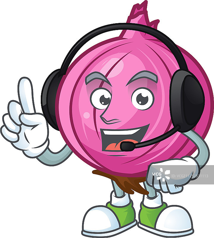 白色背景上的卡通耳机和生红洋葱图片素材