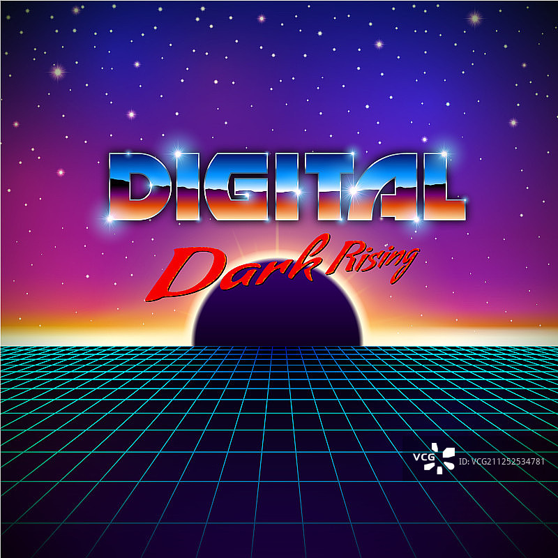 复古风格未来主义风景与字母图片素材