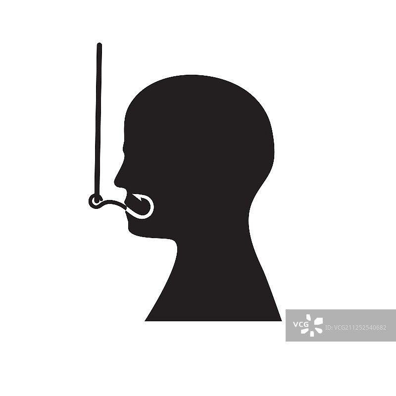 鱼钩上的人头轮廓剪影图片素材