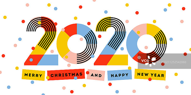 圣诞节快乐，新年快乐2020年及彩纸图片素材