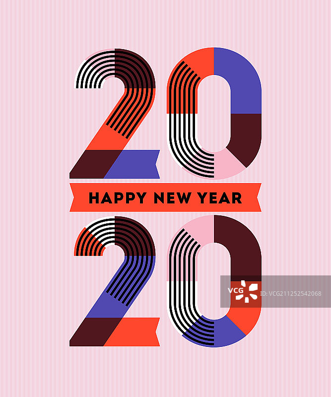 2020新年快乐条纹丝带图片素材