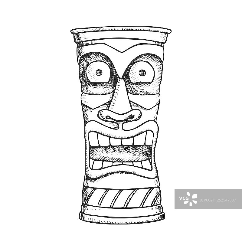 提基木雕神像狂笑图腾插画图片素材