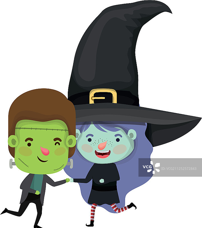 可爱的小朋友与科学怪人和女巫图片素材