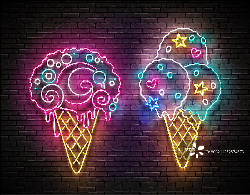 不同冰淇淋的发光标志牌图片素材