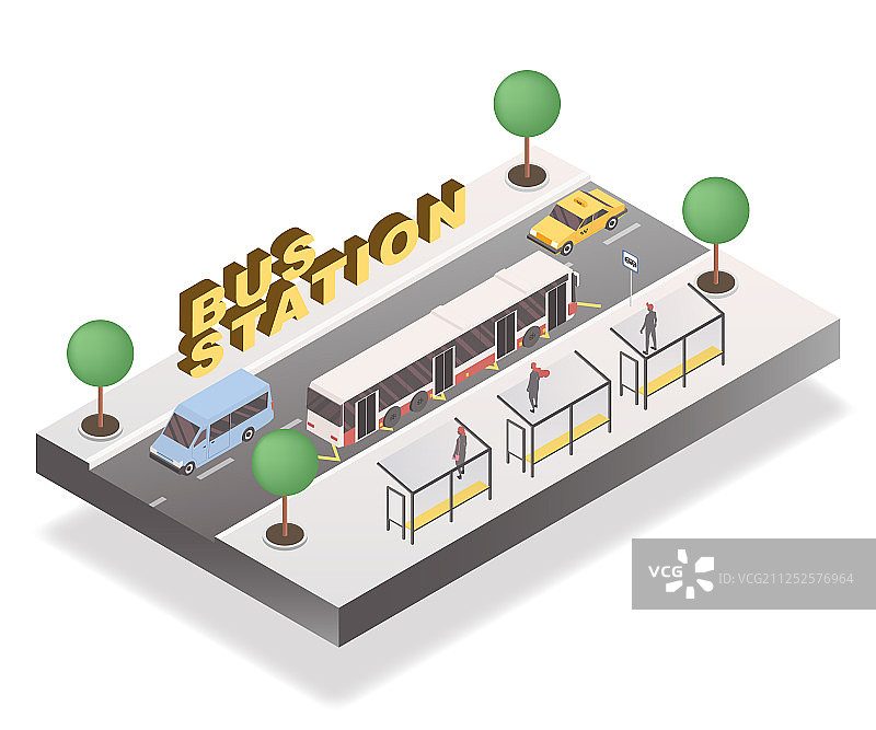 公交车站2.5D banner模板图片素材