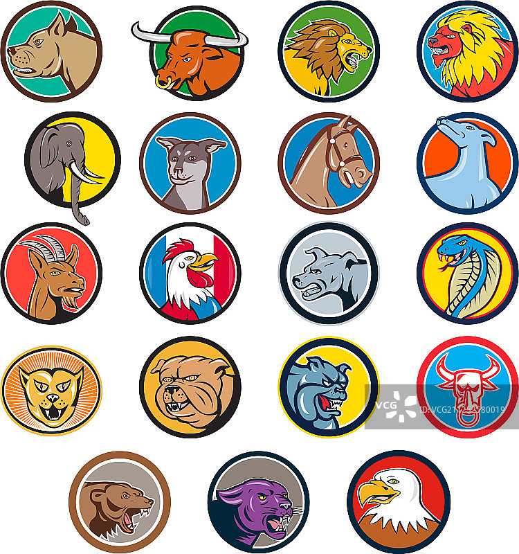 卡通动物圆形头像套装图片素材