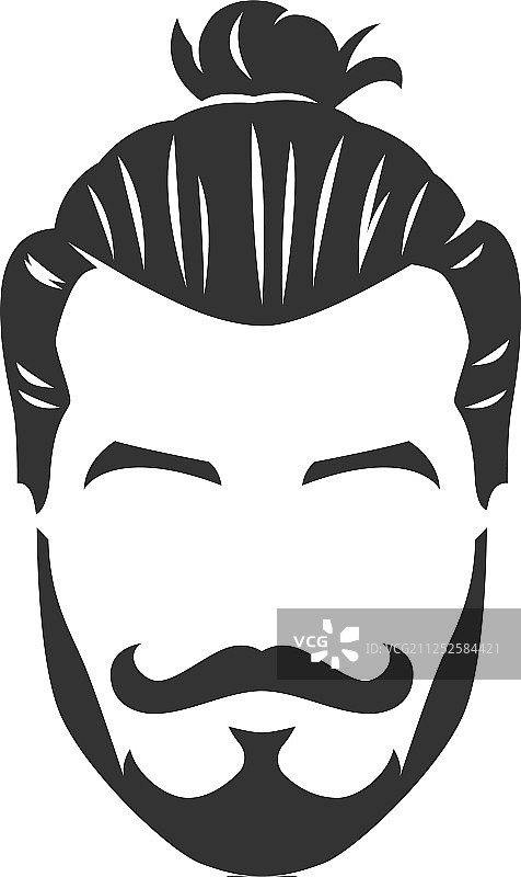 留着胡子梳着发髻的时尚男人黑白照图片素材