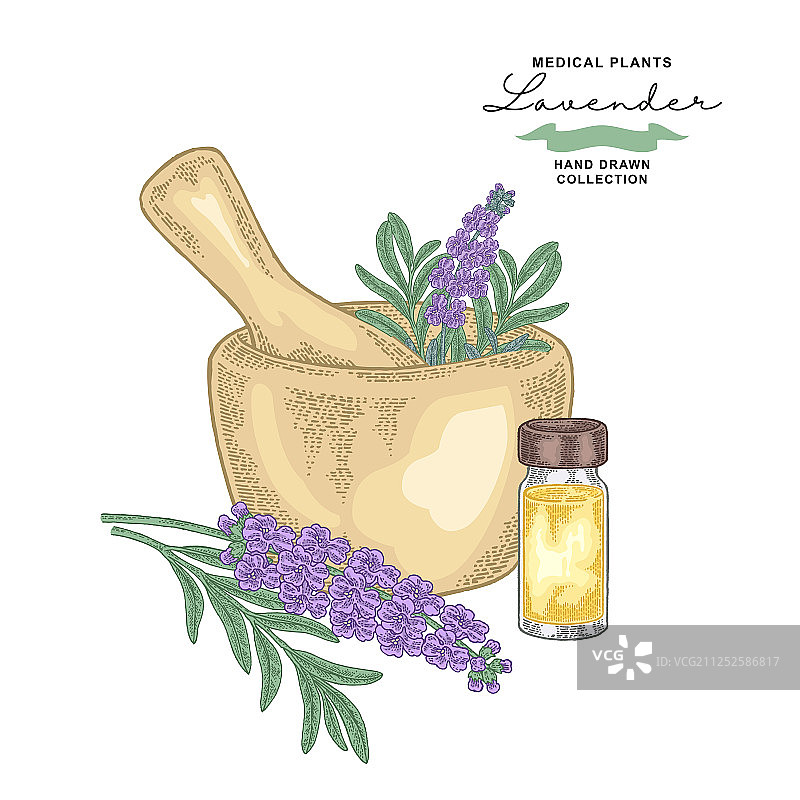 薰衣草花与含精油的玻璃瓶图片素材