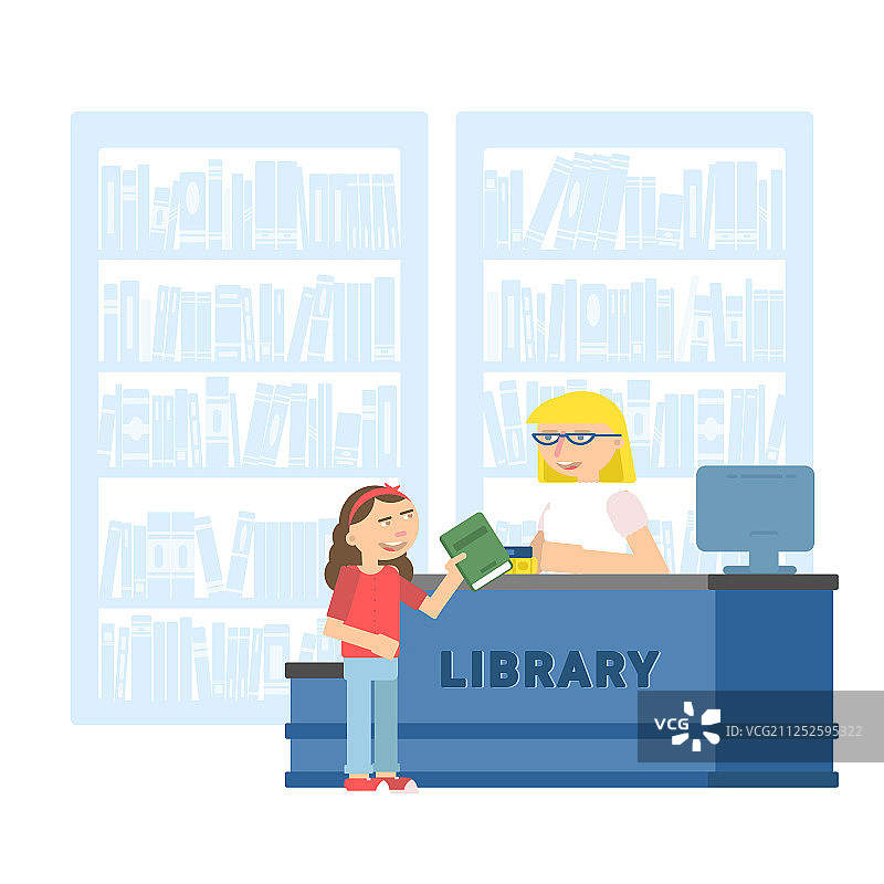 学校图书馆里的儿童（扁平风格）图片素材