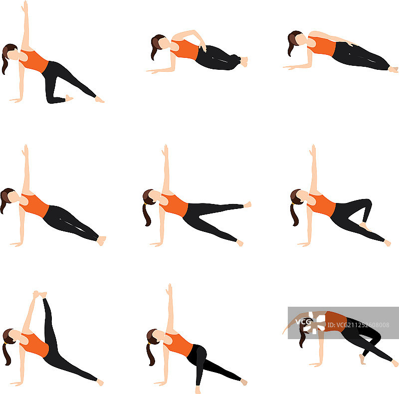 侧平板变化式瑜伽体式图片素材