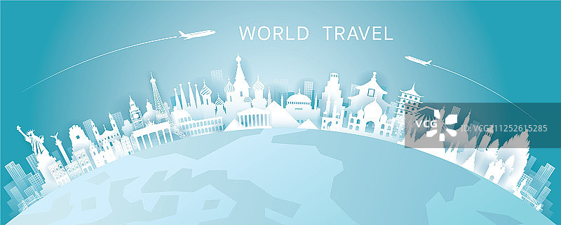 纸雕世界地标曲线图片素材