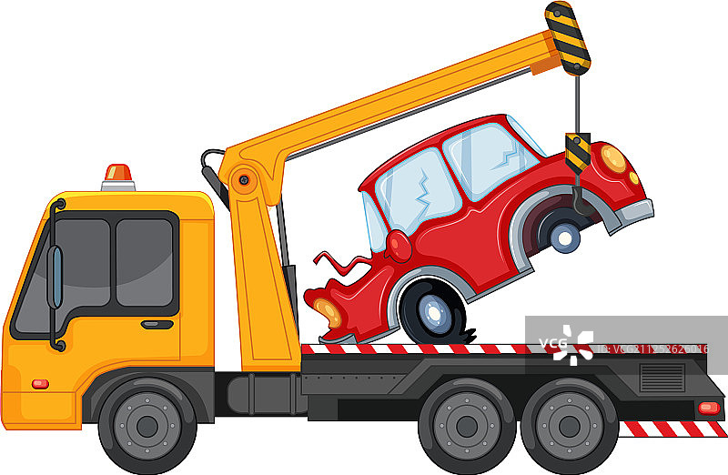 拖车吊起损坏的汽车图片素材