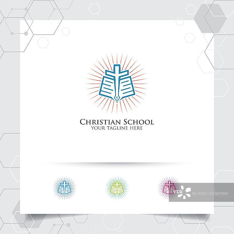 具有概念书的基督教学校标志设计图片素材