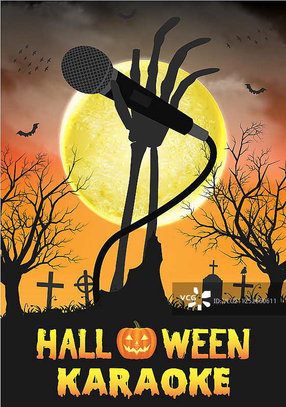 万圣节：僵尸在夜间墓地唱歌派对图片素材