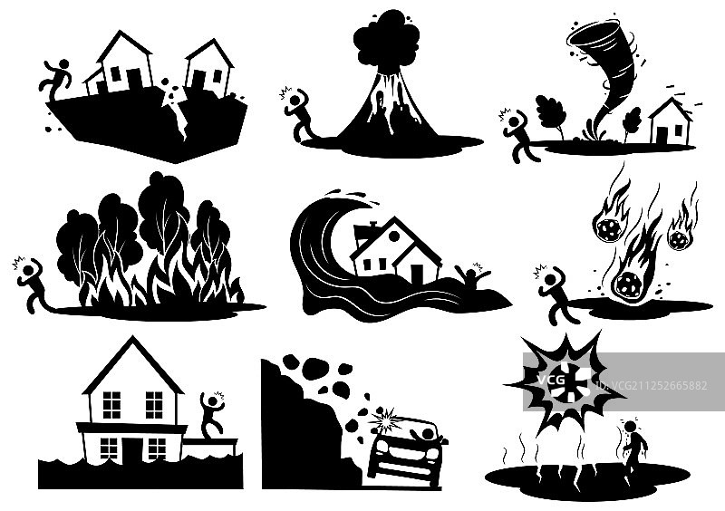 自然灾害剪影合集图片素材