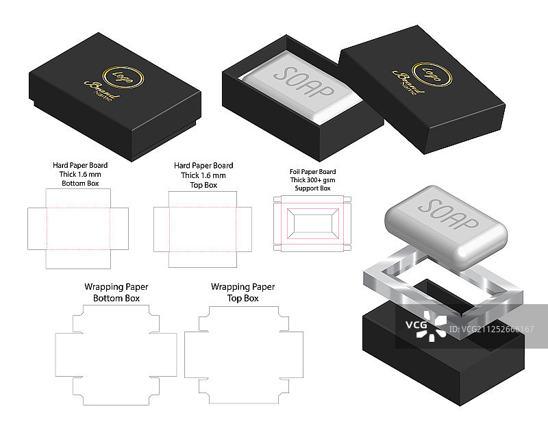 盒包装模切模板设计三维模型图片素材