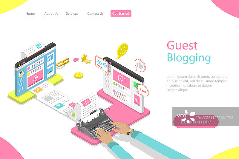 2.5D扁平风格着陆页模板图片素材