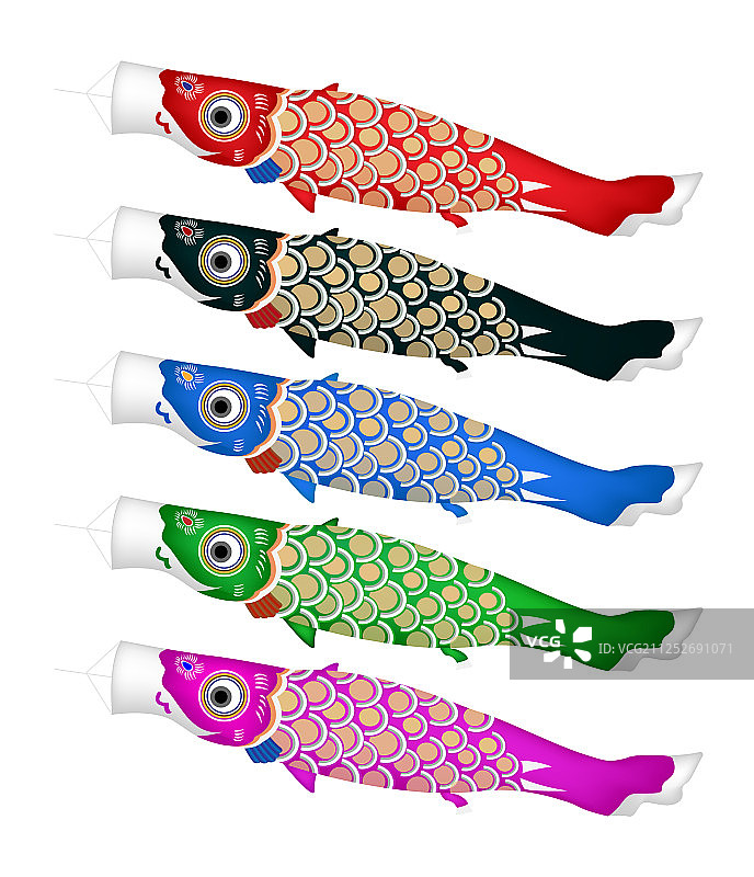 白色背景上的日本鲤鱼风筝图片素材