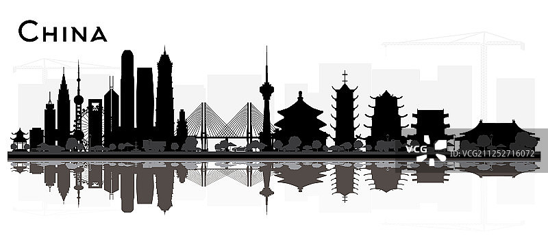 中国城市天际线黑白剪影图片素材