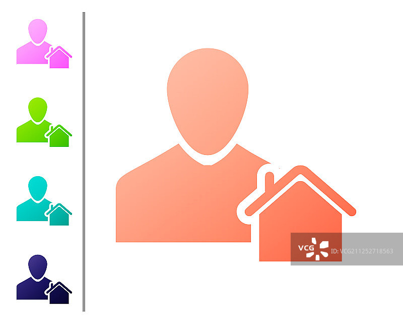 白色背景上的珊瑚色房地产经纪人图标图片素材