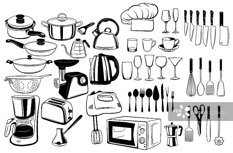 厨房餐具和元素套装图片素材