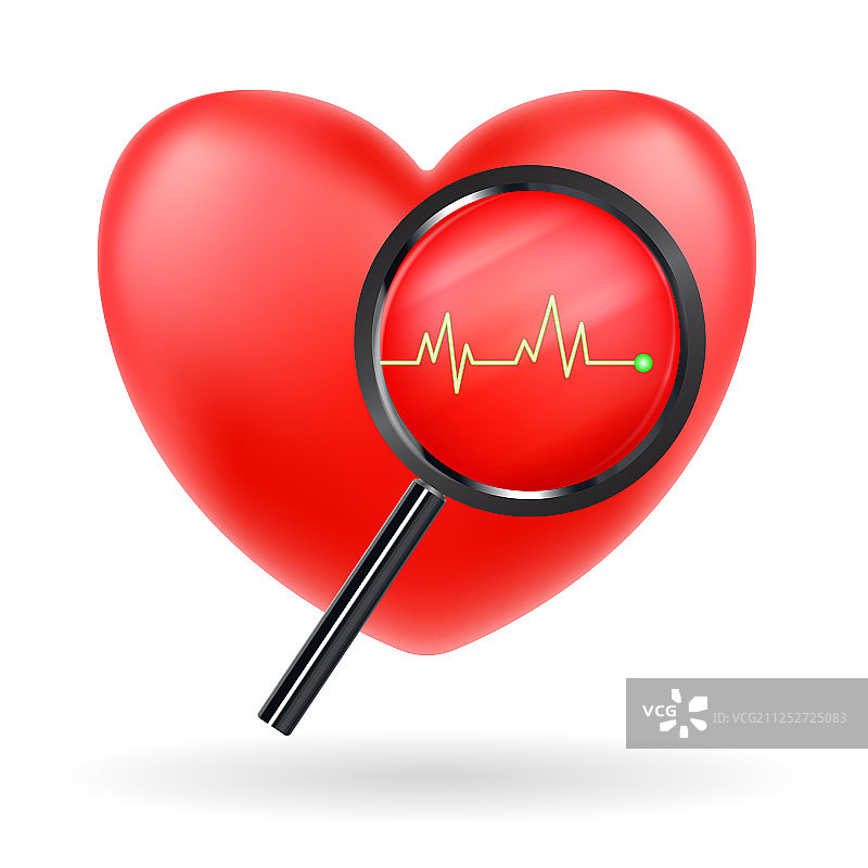 放大镜扫描红色心跳图片素材